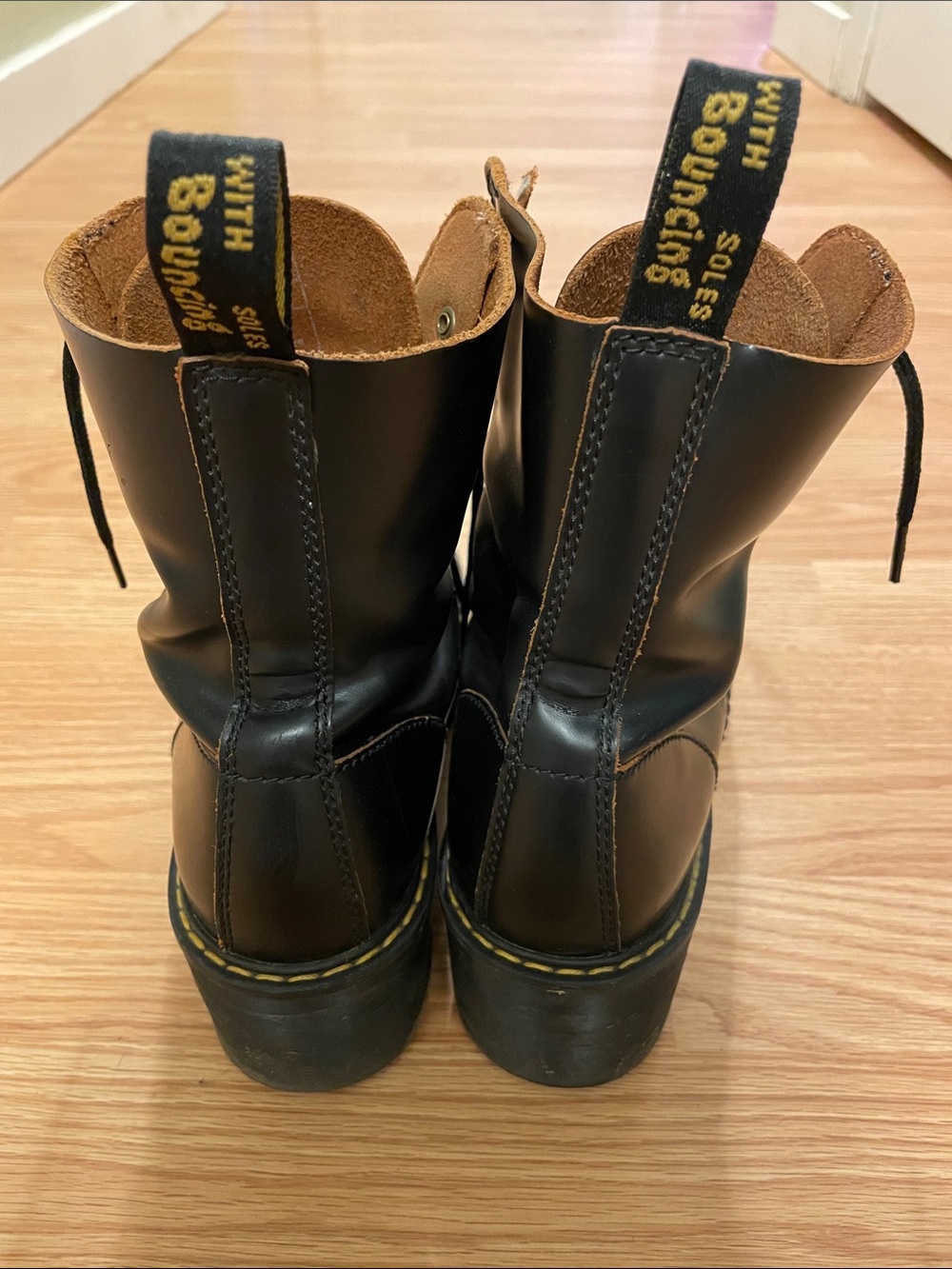 Dr. Martens Black Leather Lace-Up Lug Boots with Yellow Stitching - Picture 7 of 9
